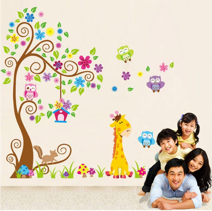 Animal Giraffe Owl Tree Wall Decals